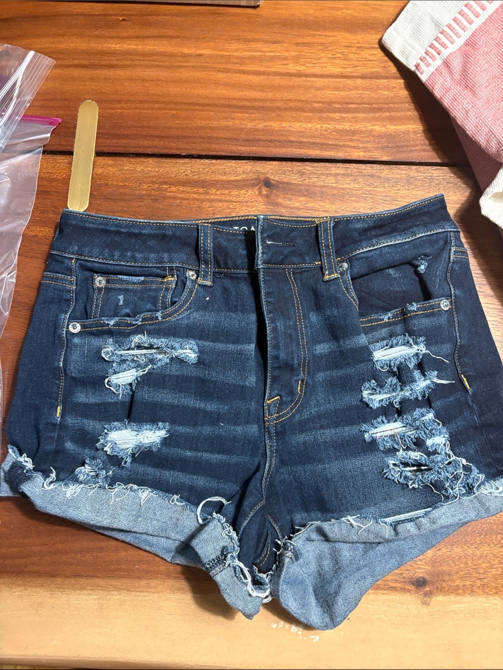 American Eagle Outfitters Dark Blue Distressed Denim Cutoff Shorts